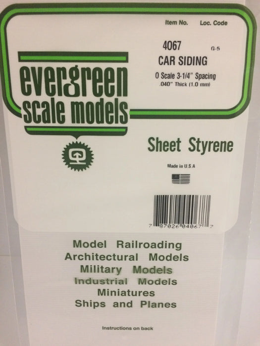Evergreen Scale Models 4067 O Scale Car Styrene Siding