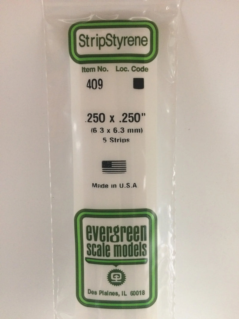Evergreen Scale Models 409 24" Strip Styrene Pack, .250x.250 (5 Pack)