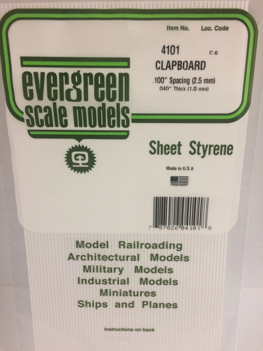Evergreen Scale Models 4101 Styrene Clapboard .100" Spacing