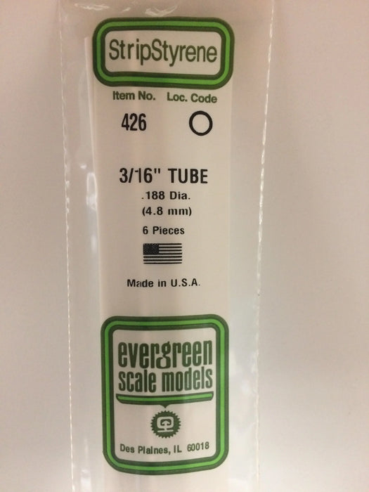 Evergreen Scale Models 426 24" Styrene Tubing, .188" (6 Pack)