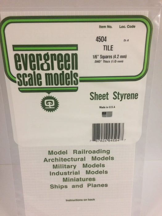 Evergreen Scale Models 4504 Styrene Square Tile 1/6"