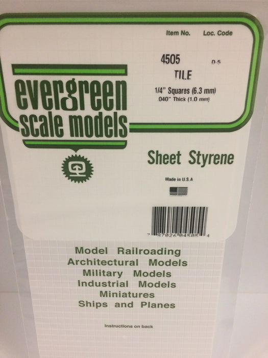 Evergreen Scale Models 4505 Styrene Square Tile 1/4"