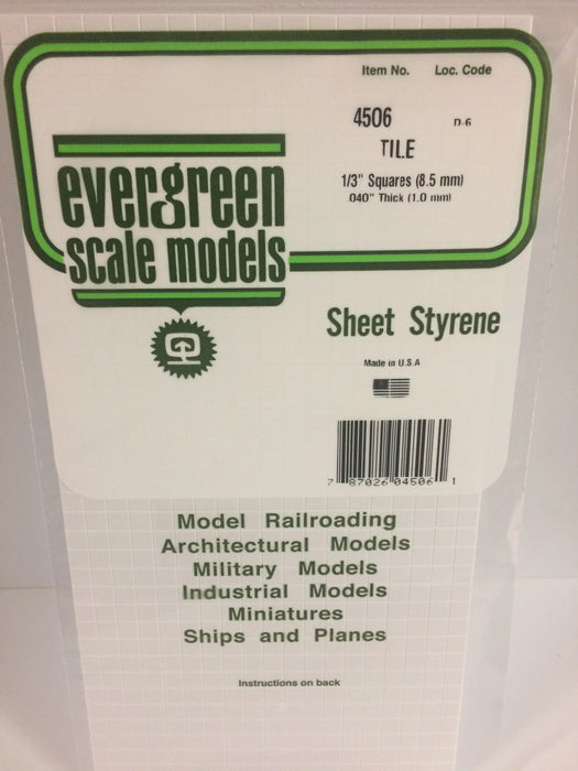 Evergreen Scale Models 4506 Styrene Square Tile 1/3"