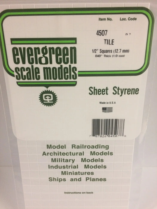 Evergreen Scale Models 4507 Styrene Square Tile 1/2"