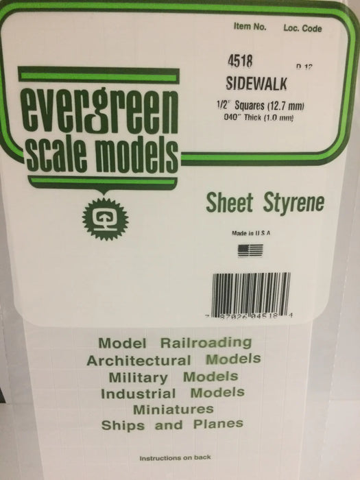 Evergreen Scale Models 4518 Styrene Sidewalk 1/2"