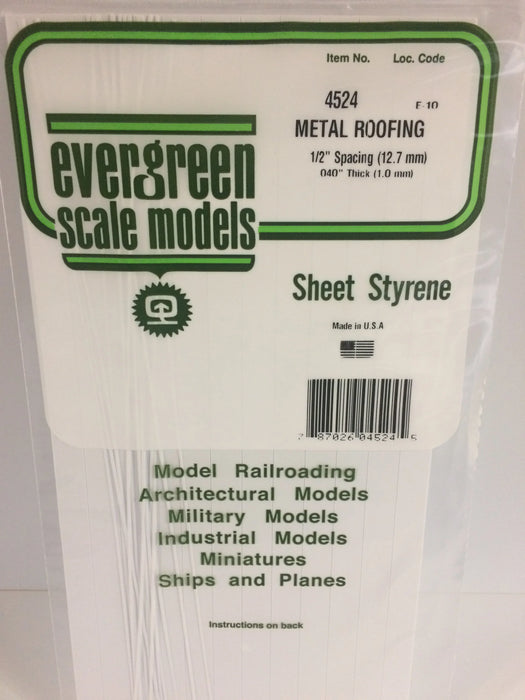 Evergreen Scale Models 4524 Styrene Seam Roof 1/2" Spacing
