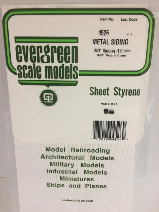 Evergreen Scale Models 4526 Corrugated Sheet Styrene .040" Spacing