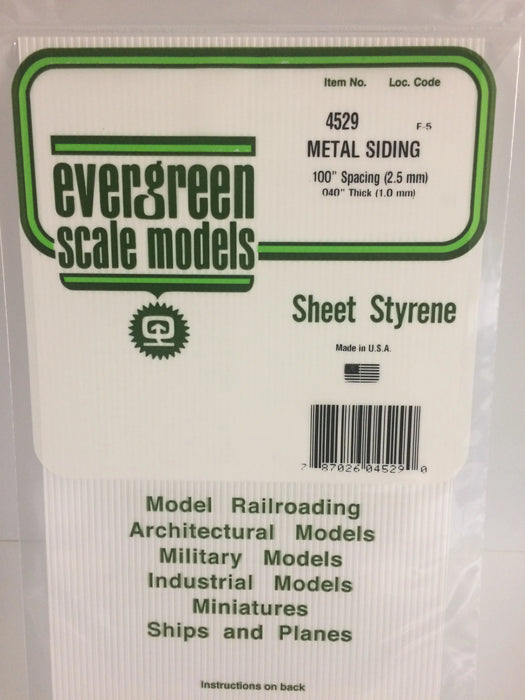 Evergreen Scale Models 4529 Corrugated Sheet Styrene .100" Spacing