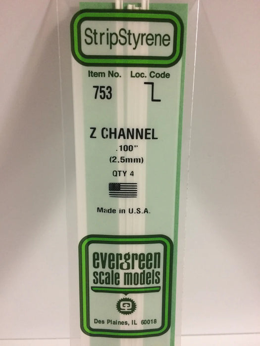 Evergreen Scale Models 753 .100 z U Channel Styrene 4 Pack