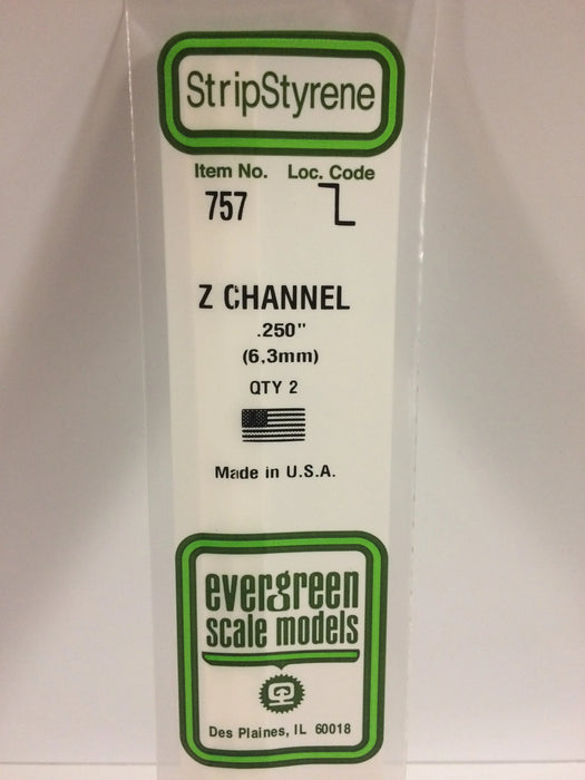 Evergreen Scale Models 757 .250 z U Channel Styrene 2 Pack