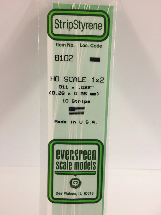Evergreen Scale Models 8102 HO Scale Strip Styrene 1 x 2 (10 Pack)