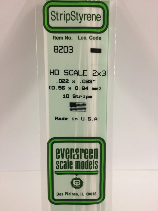 Evergreen Scale Models 8203 HO Scale Strip Styrene 2 x 3 (10 Pack)