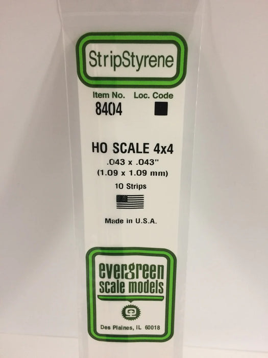 Evergreen Scale Models 8404 HO Scale Strip Styrene 4 x 4 (10 Pack)