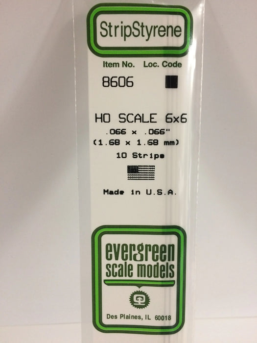 Evergreen Scale Models 8606 HO Scale Strip Styrene 6 x 6 (10 Pack)