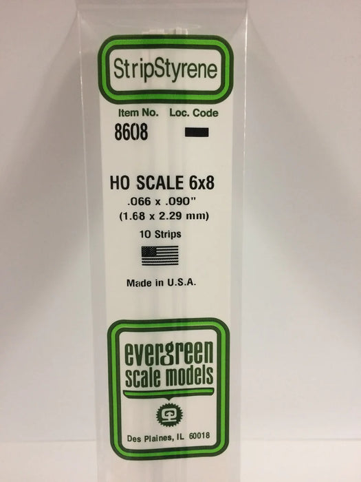 Evergreen Scale Models 8608 HO Scale Strip Styrene 6 x 8 (10 Pack)