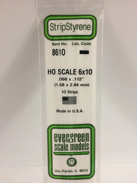 Evergreen Scale Models 8610 HO Scale Strip Styrene 6 x 10 (10 Pack)