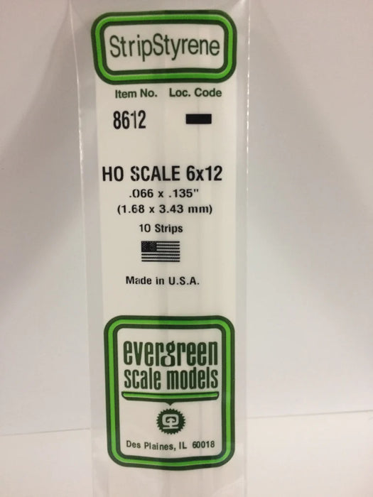 Evergreen Scale Models 8612 HO Scale Strip Styrene 6 x 12 (10 Pack)