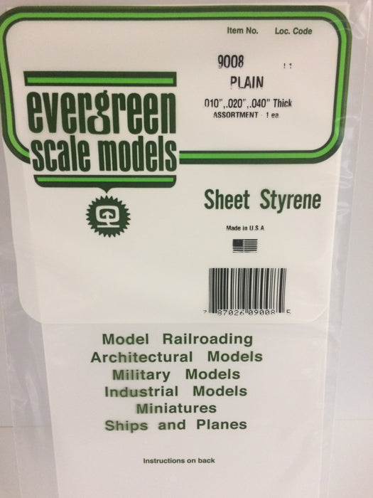 Evergreen Scale Models 9008 White Sheet Styrene Assortment