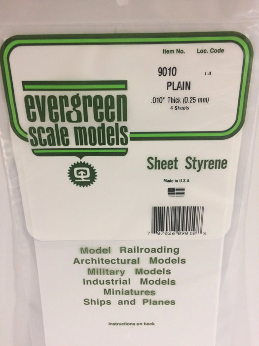 Evergreen Scale Models 9010 White Sheet Styrene .010 x6 x 12 (4 Pack)