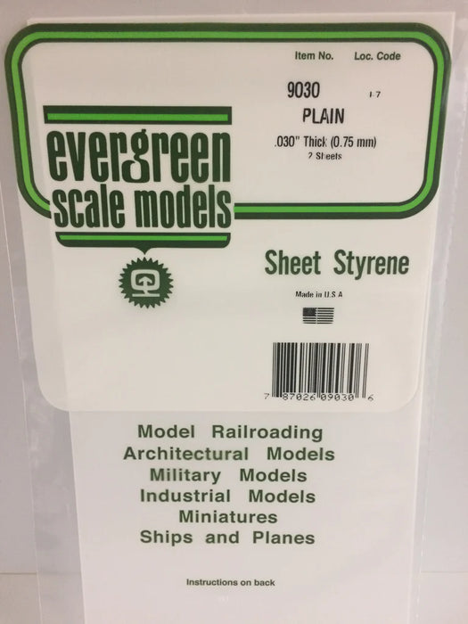 Evergreen Scale Models 9030 White Sheet Styrene .030 x 6 x 12 (2 Pack)