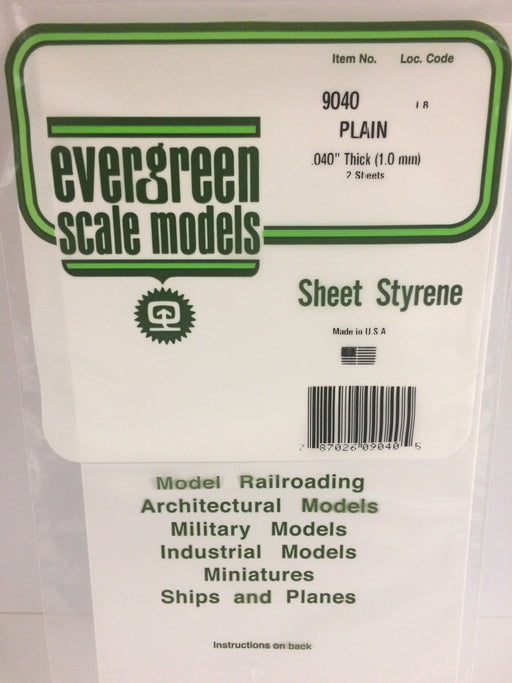 Evergreen Scale Models 9040 White Sheet Styrene .040 x 6 x 12 (2 Pack)