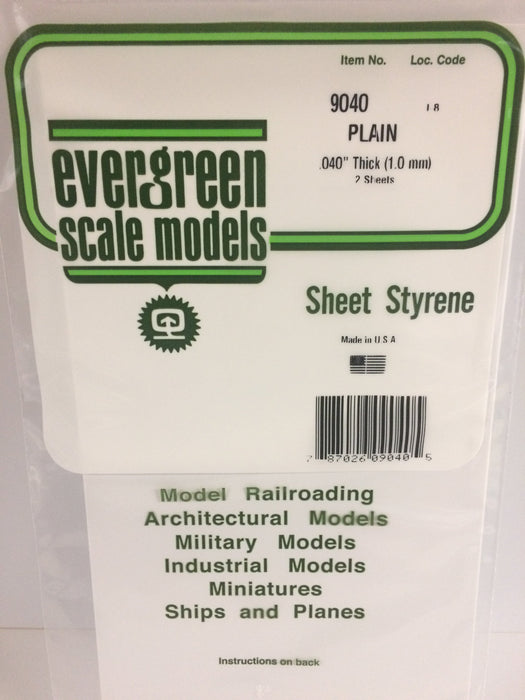 Evergreen Scale Models 9040 White Sheet Styrene .040 x 6 x 12 (2 Pack)