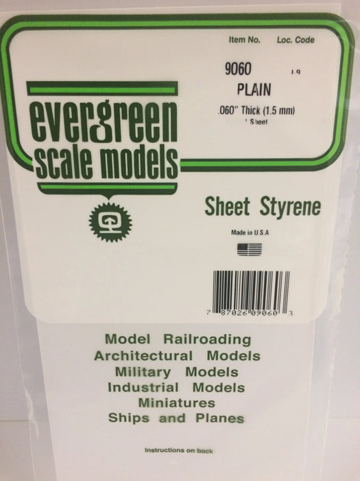Evergreen Scale Models 9060 White Sheet Styrene .060 x 6 x 12