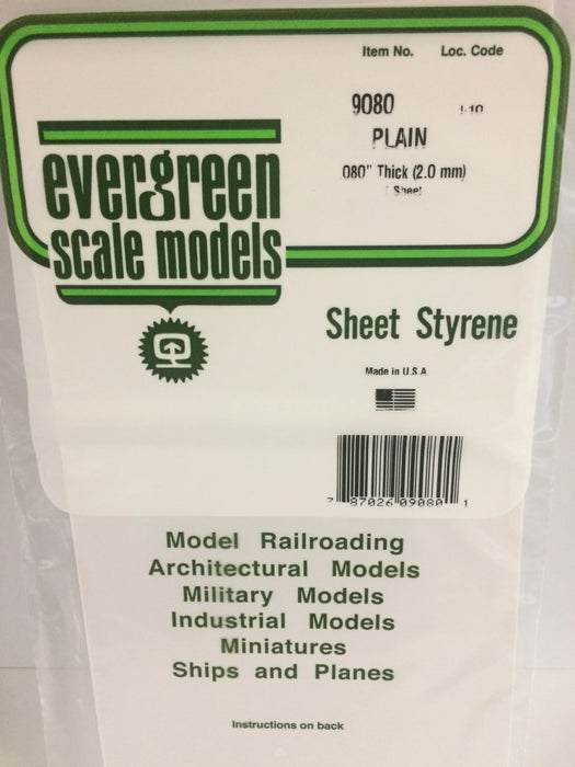 Evergreen Scale Models 9080 White Sheet Styrene .080 x 6 x 12