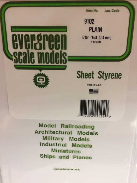 Evergreen Scale Models 9102 White Sheet Styrene .015 x 8 x 21 (6 Pack)
