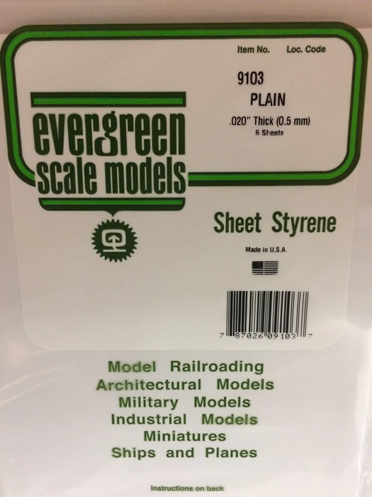 Evergreen Scale Models 9103 White Sheet Styrene .020 x 8 x 21 (6 Pack)