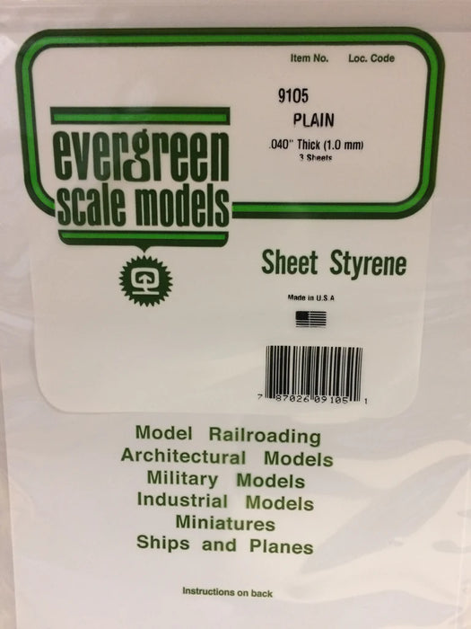 Evergreen Scale Models 9105 White Sheet Styrene .040 x 8 x 21 (3 Pack)