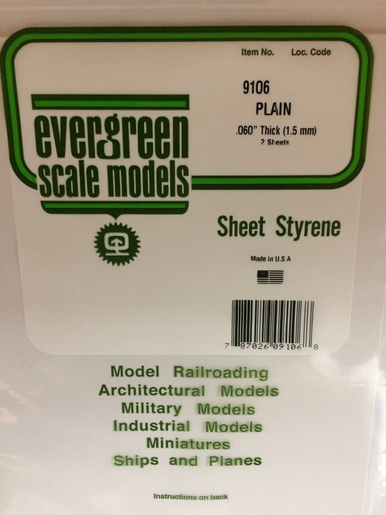 Evergreen Scale Models 9106 White Sheet Styrene .060 x 8 x 21 (2 Pack)