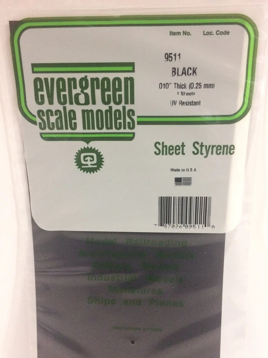Evergreen Scale Models 9511 Black Styrene Sheets, .01x6x12" (4 Pack)