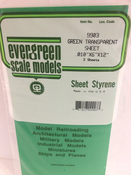 Evergreen Scale Models 9903 Green Transparent Sheet Styrene, 6X12X.010, 2 Pieces