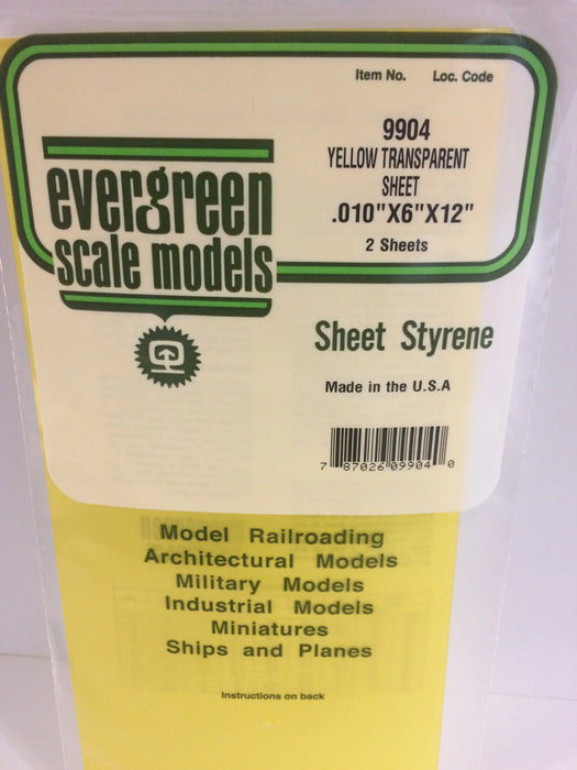 Evergreen Scale Models 9904 Yellow Transparent Sheet Styrene, 6X12X.010, 2 Pieces