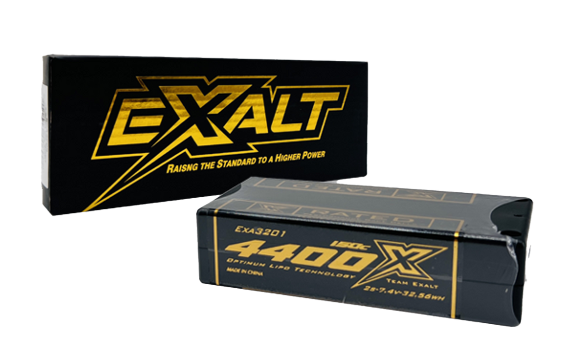 EXALT 3201 2S 7.4V 4400MAH 150C Shorty w/5mm Bullets, X-Rated LiPo Battery Series