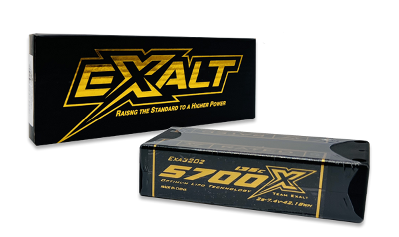 EXALT 3202 2S 7.4V 5700MAH 135C Shorty w/5mm Bullets, X-Rated LiPo Battery Series