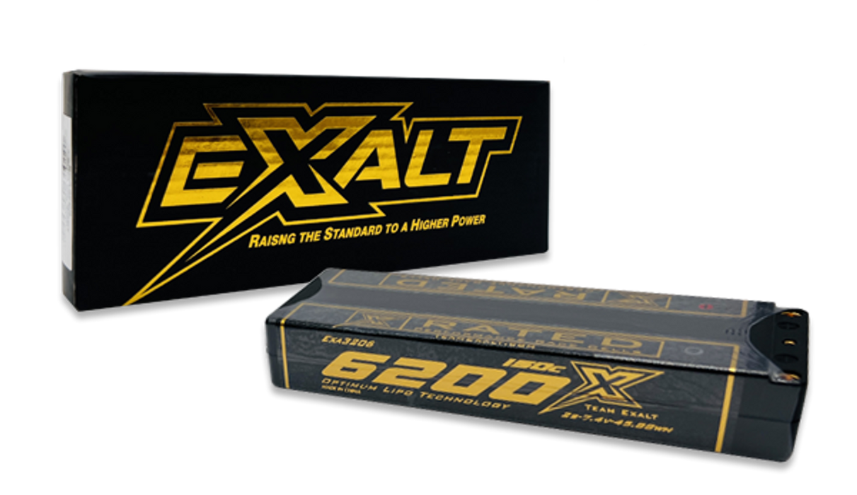EXALT 3206 2S 7.4V 6200MAH 135C Stick w/5mm Bullets, X-Rated LiPo Battery Series