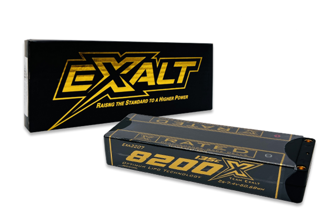 EXALT 3207 2S 7.4V 8200MAH 150C Stick w/5mm Bullets, X-Rated LiPo Battery Series