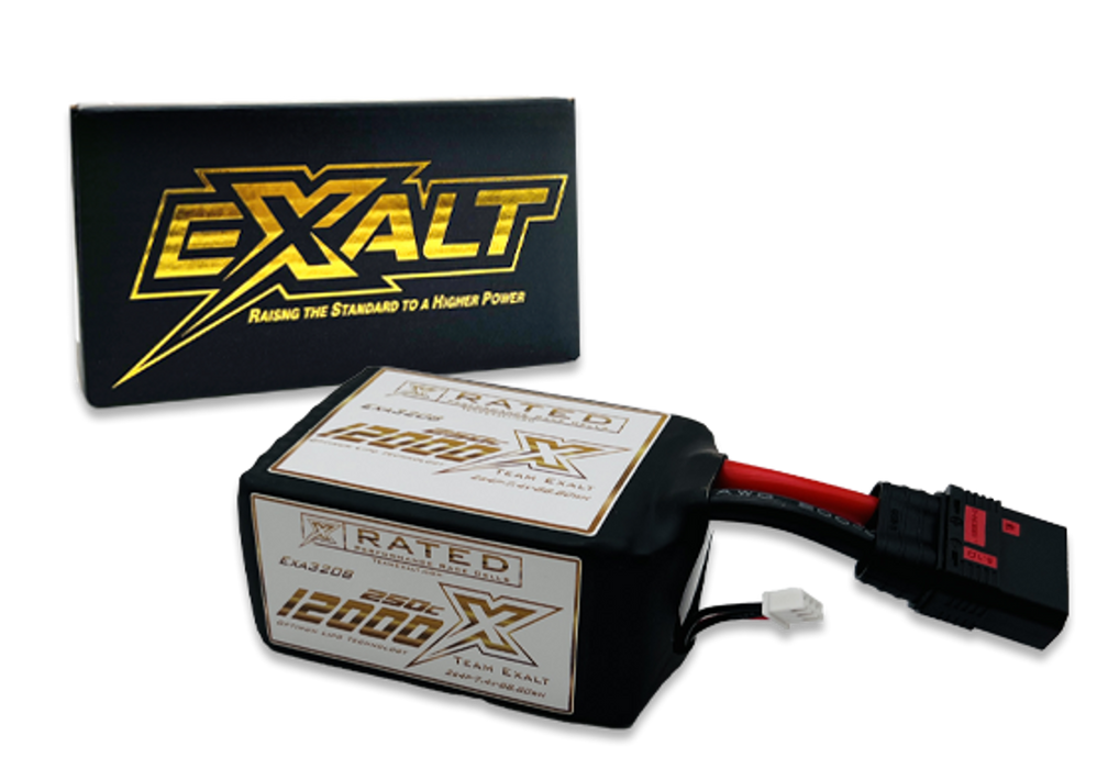 EXALT 3208 2s 7.4V 13,000MAH 250C 2S4P w/QS8 Connector, X-Rated LiPo Battery Series