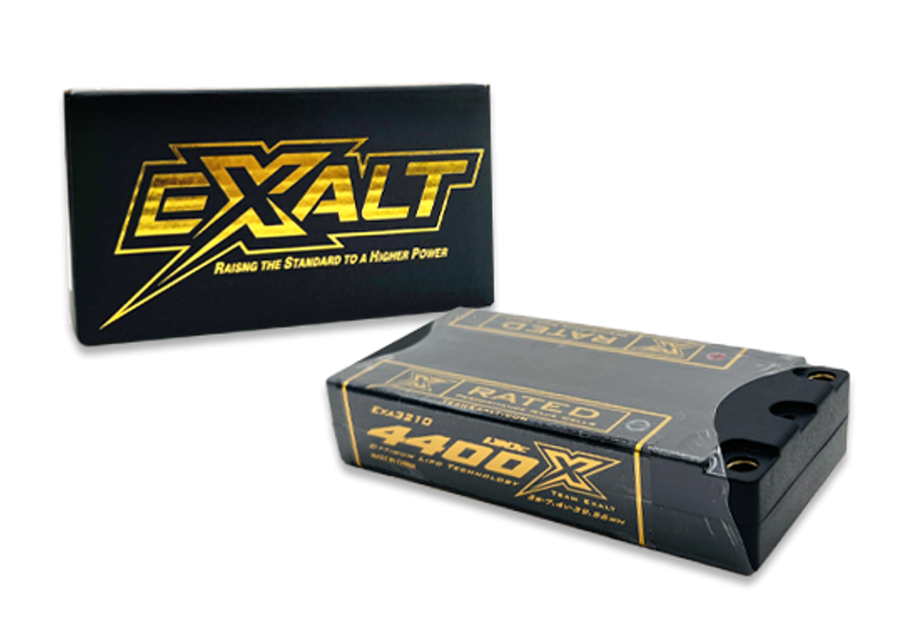 EXALT 3210 Exalt X-Rated 2S 130C LCG Hardcase Drift/Optional Shorty Lipo Battery (7.4V/4400mAh) w/5mm Bullets