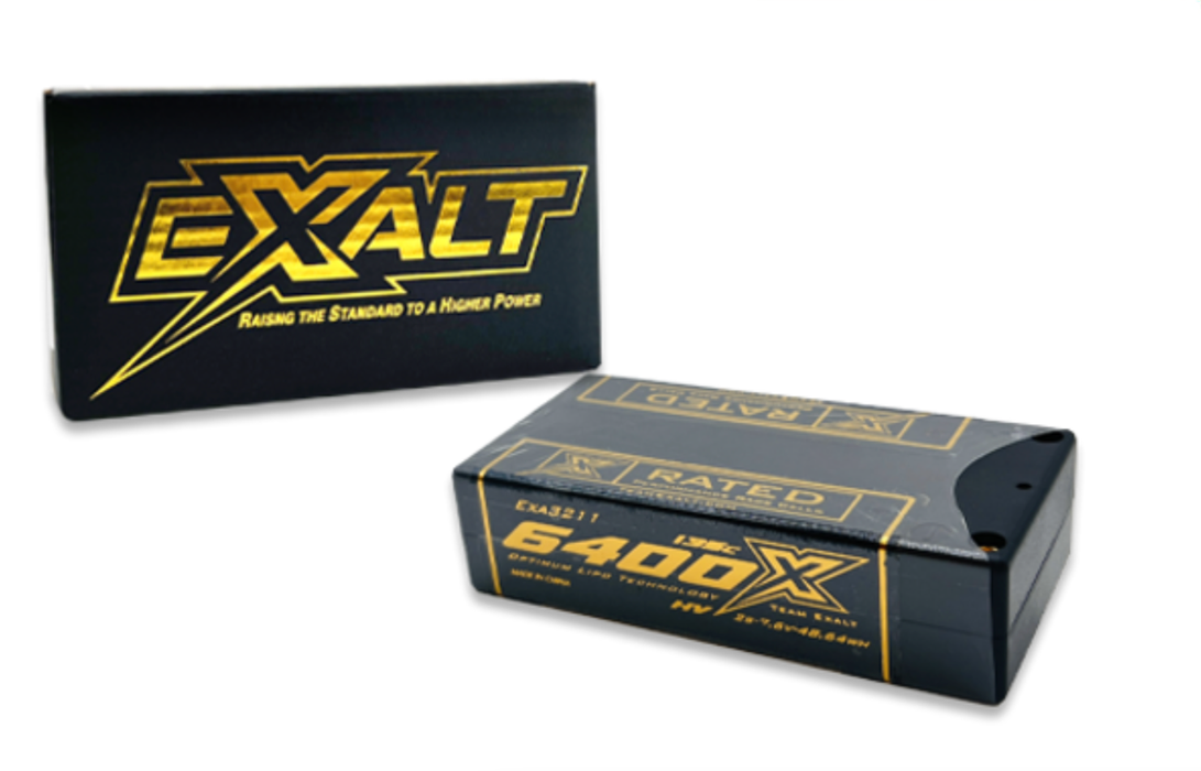 EXALT 3211 2S 7.6V 6400MAH 135C Shorty w/5mm Bullets HVX-Rated LiPo Battery Series
