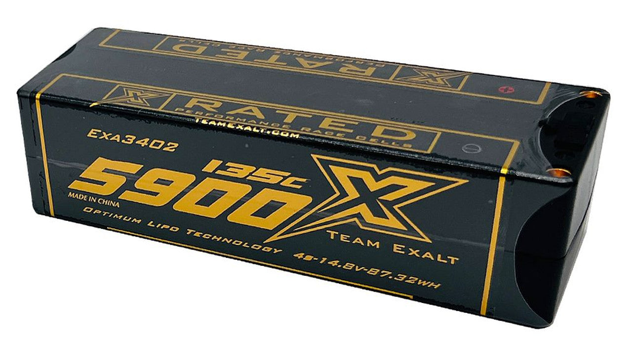 EXALT 3402 4S 14.8V 5900MAH 135C LCG Stick w/5mm Bullets, X-Rated LiPo Battery Series
