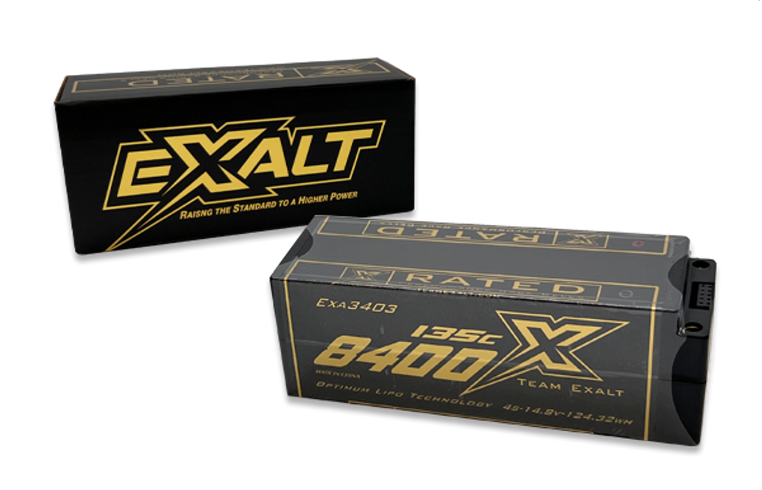 EXALT 3403 4S 14.8V 8400MAH 135C Stick w/5mm Bullets, X-Rated LiPo Battery Series
