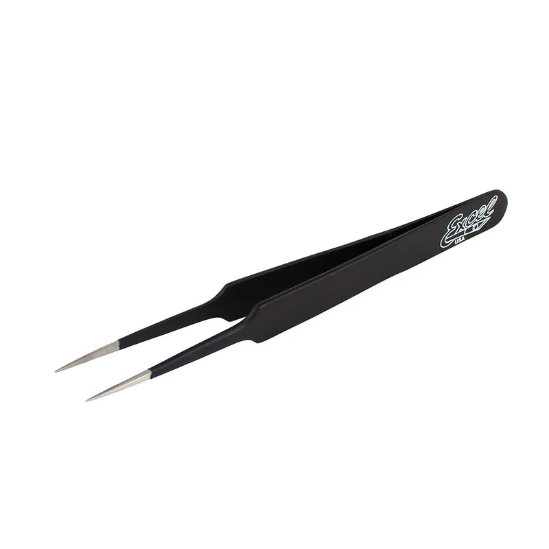 Excel 30421 Straight Point Tweezers, Black