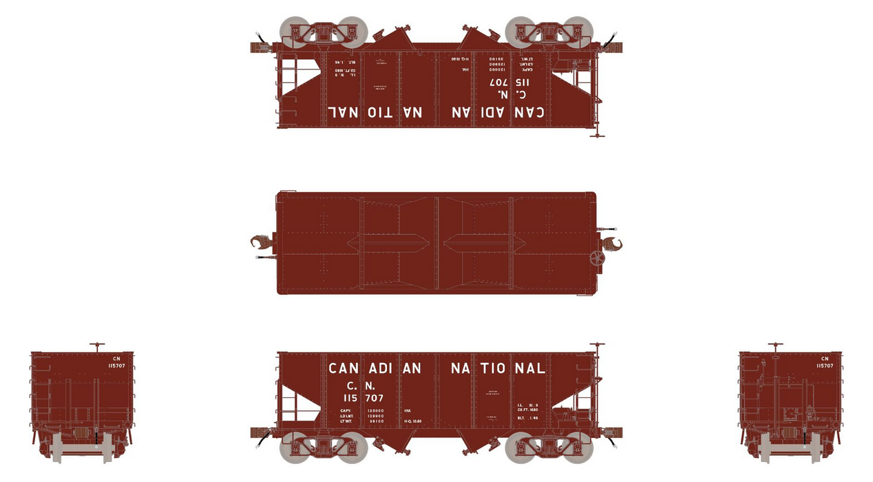 Fox Valley Models 15010 HO Scale USRA 55-Ton 2-Bay Open Hopper Canadian National CN 116023