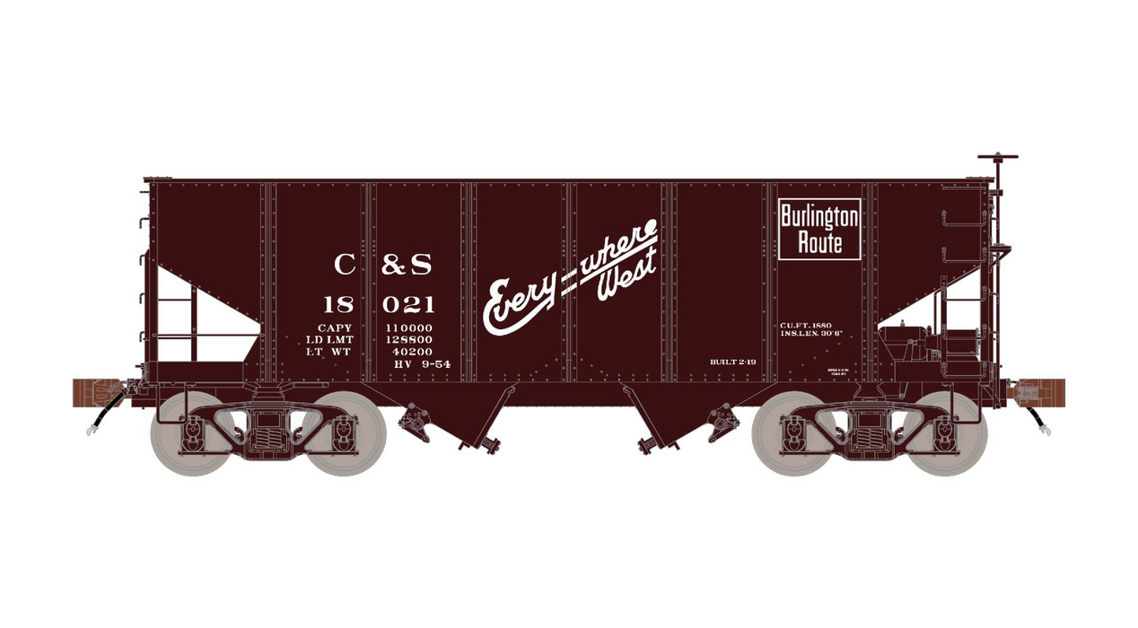 Fox Valley Models 15021 HO Scale USRA 55-Ton 2-Bay Open Hopper Burlington CBQ/C&S 18155