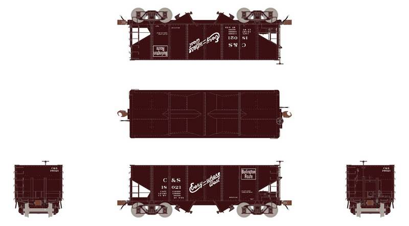 Fox Valley Models 15021 HO Scale USRA 55-Ton 2-Bay Open Hopper Burlington CBQ/C&S 18155