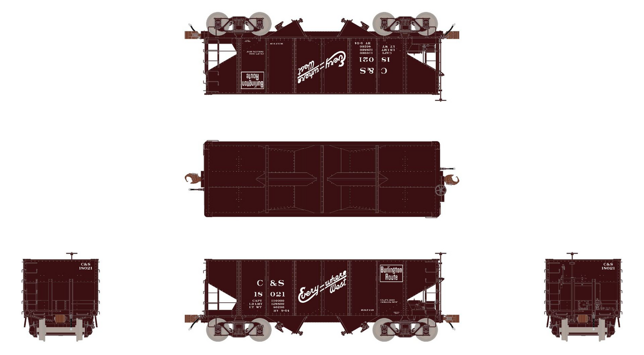 Fox Valley Models 15022 HO Scale USRA 55-Ton 2-Bay Open Hopper Burlington CBQ/C&S 18176