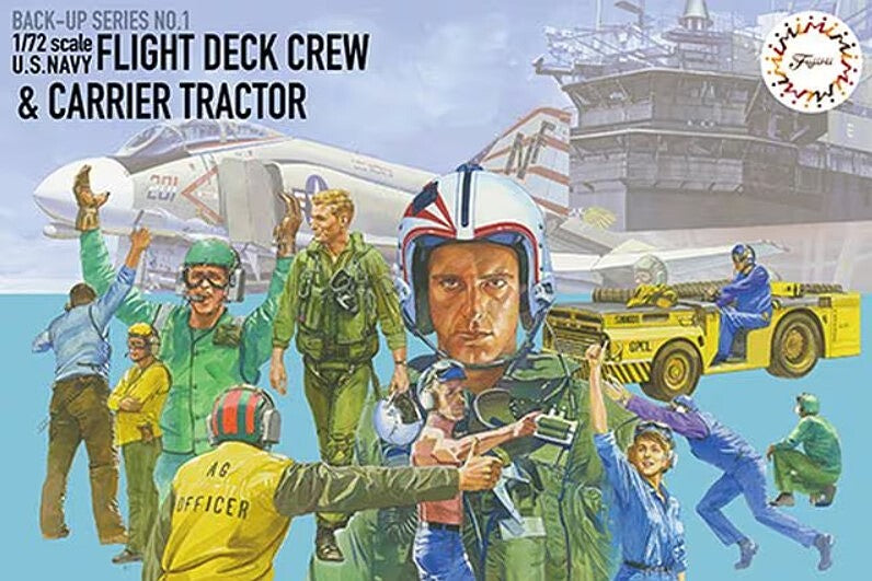 Fujimi 72345 1/72 USN Flight Deck Crew Figures & MD3 Tractor Model Kit